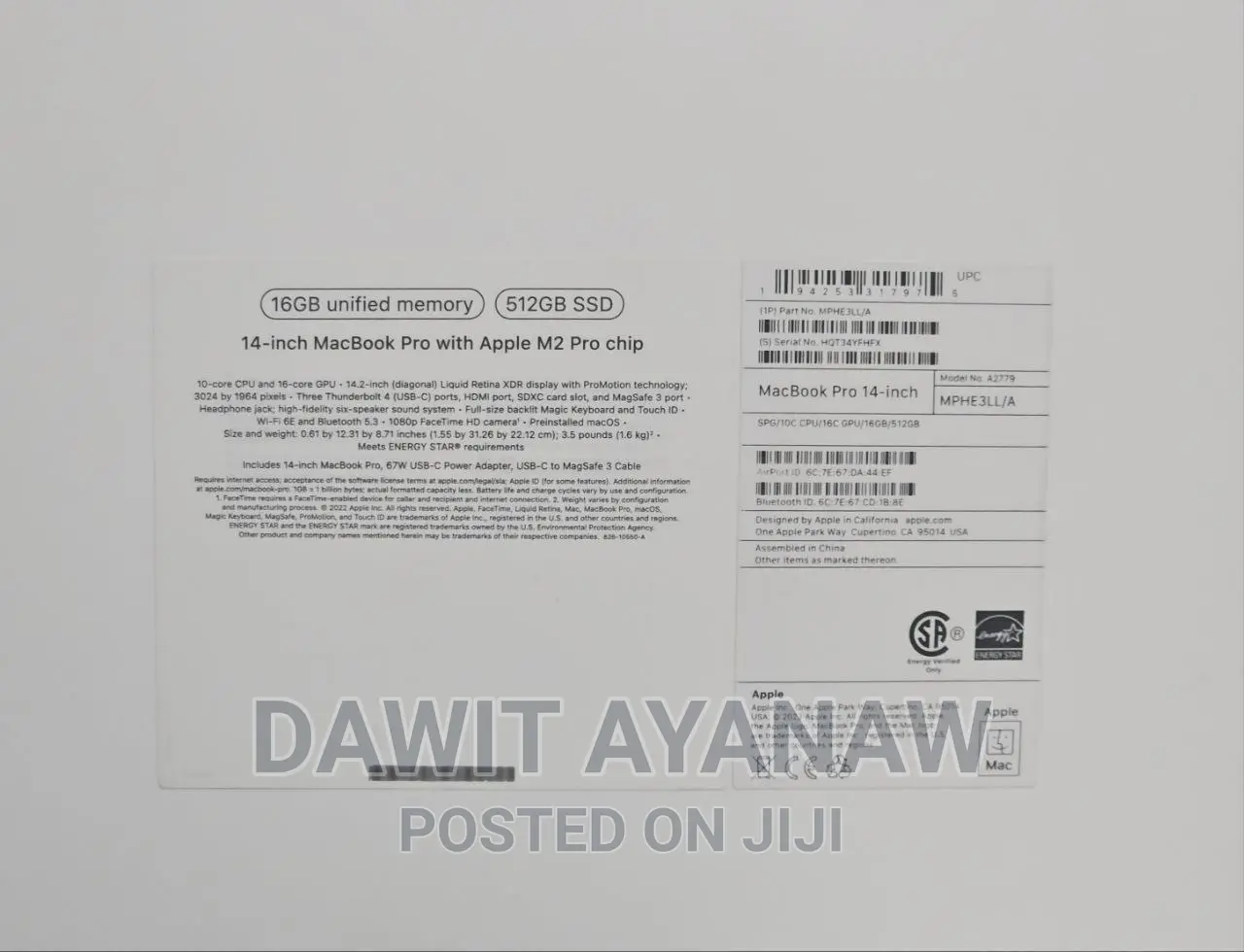 New Laptop Apple MacBook Pro 2023 M2 16GB Apple M2 SSD 512GB