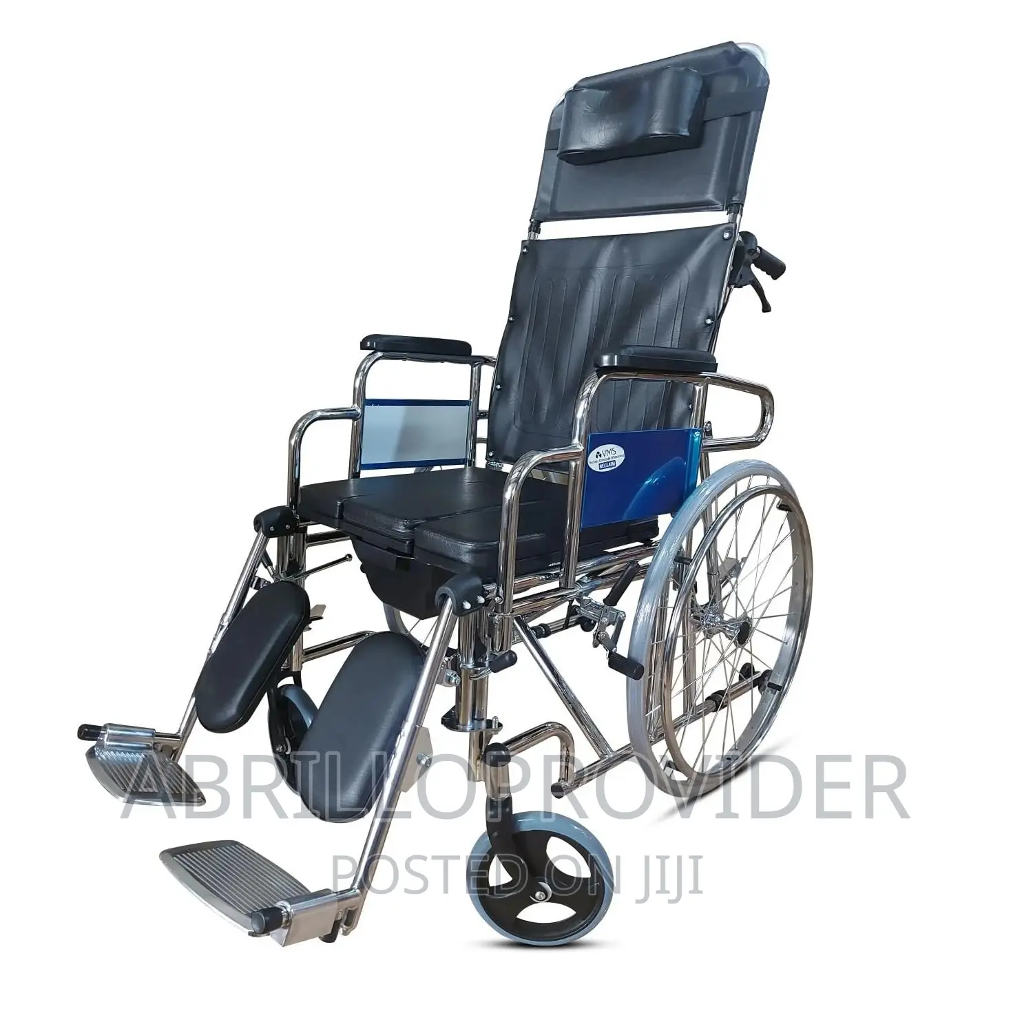 VMS Recliner Commode Wheelchair Reclaim Chrome Wheelchair