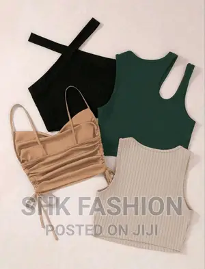 Photo - 4 Pack Solid Drawstring Side Cami Halter Top Tank Top