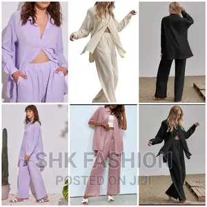 Slit Hem Longline Blouse Wide Leg Pants Set