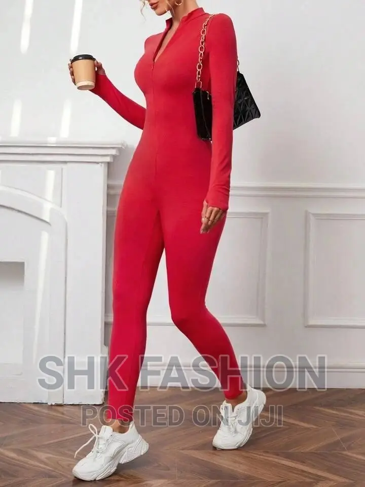 Zip Half Placket Unitard Jumpsuit