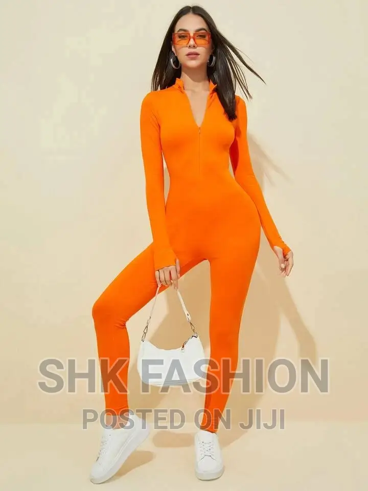 Zip Half Placket Unitard Jumpsuit
