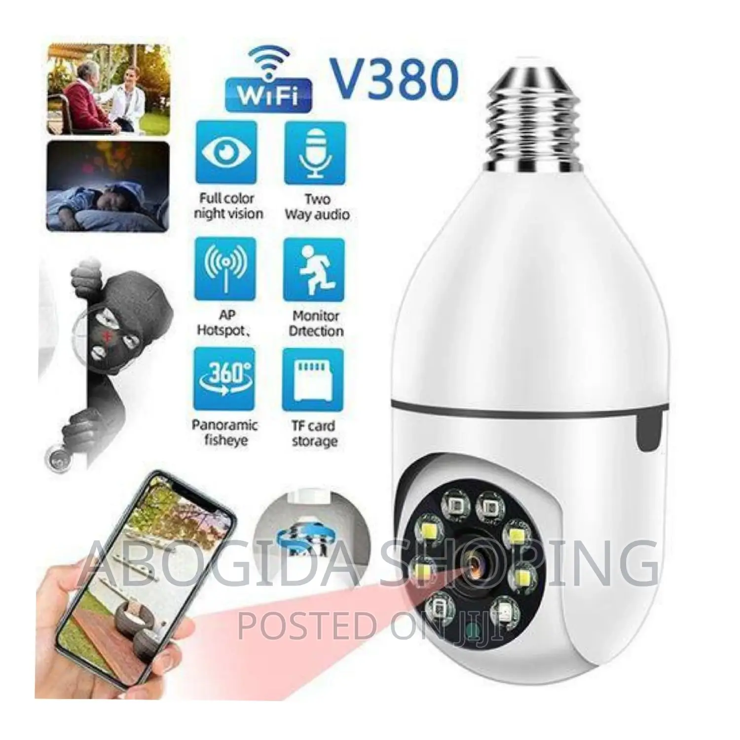 Rotating Bulb Security Camera 360°Works With V380 App