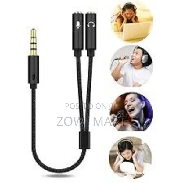 2 in 1 AUX Cable Stereo Audio Jack Male to 2 Female Microph