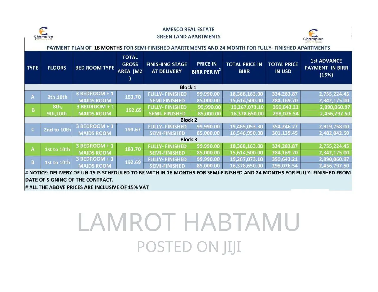 3bdrm Apartment in Amesco Real Estate, Nifas Silk-Lafto for sale