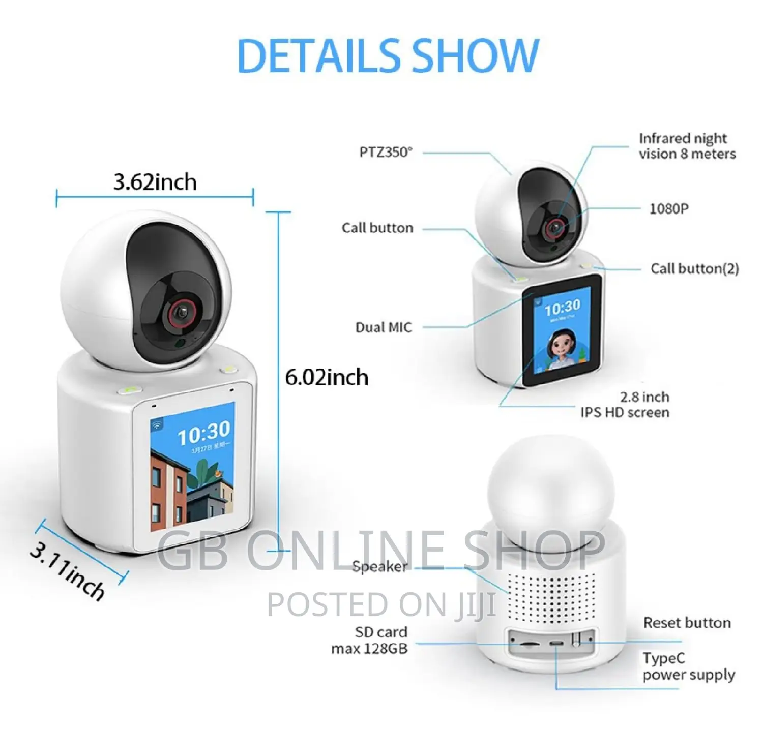 Video Calling Camera With 2.8 Inch Hd Screen Indoor Camera