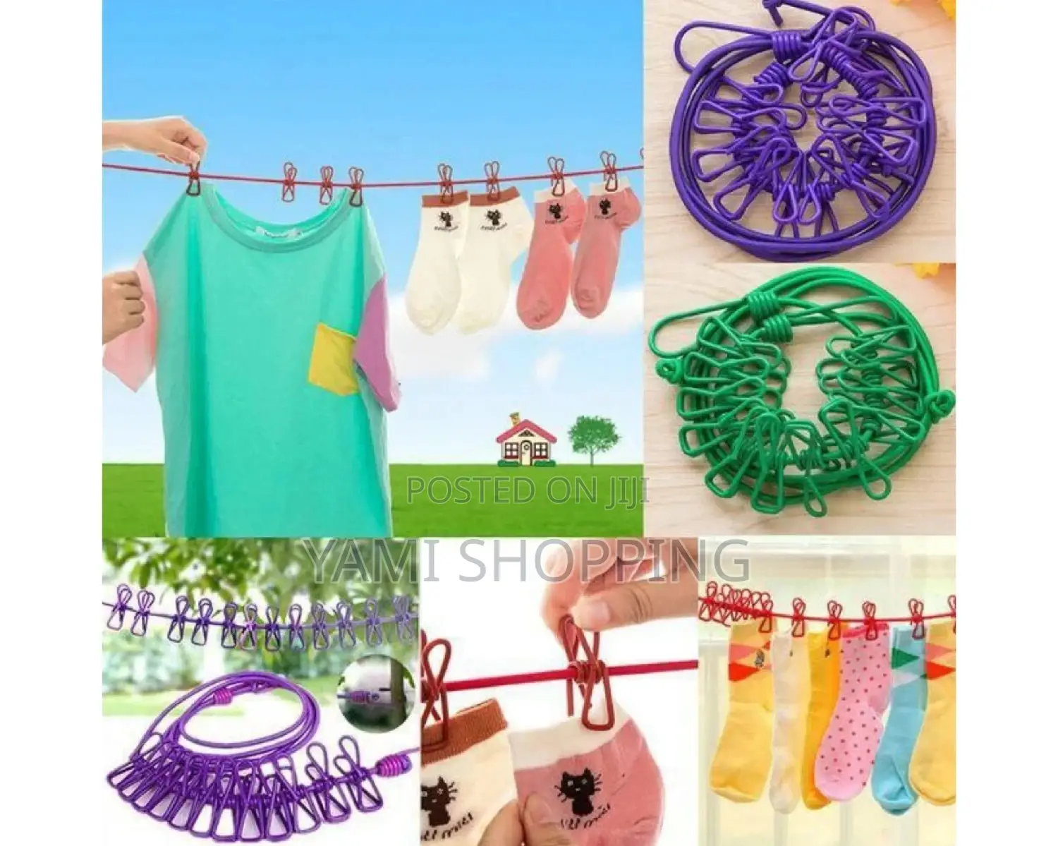  Elastic Laundry Rope With 12 Clothespins