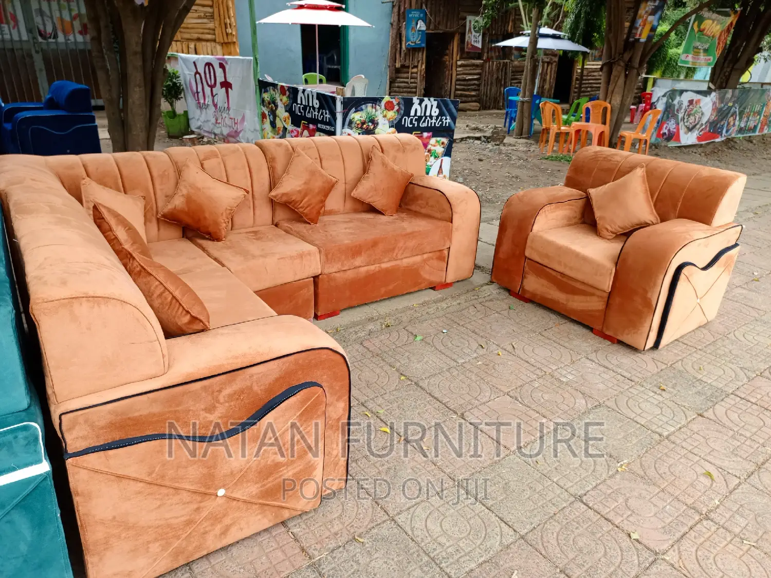 L-Shape Corner Sofa Made of Wooden Material.