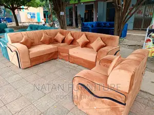 L-Shape Corner Sofa Made of Wooden Material.