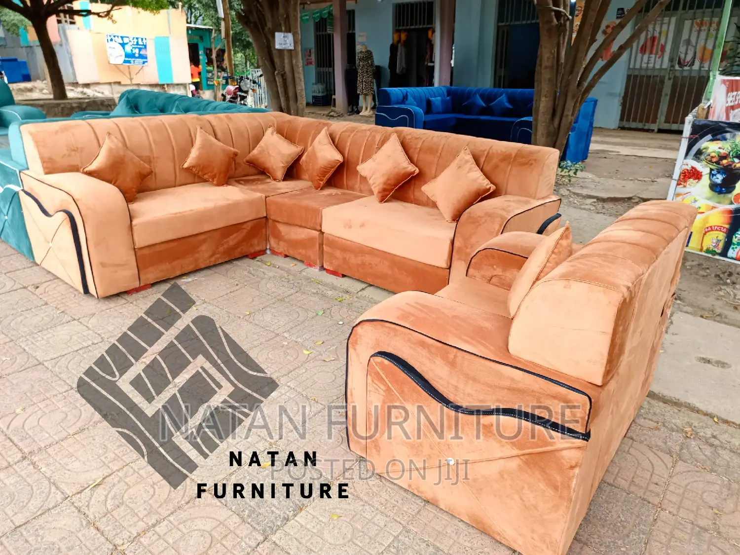 L-Shape Corner Sofa Made of Wooden Material.