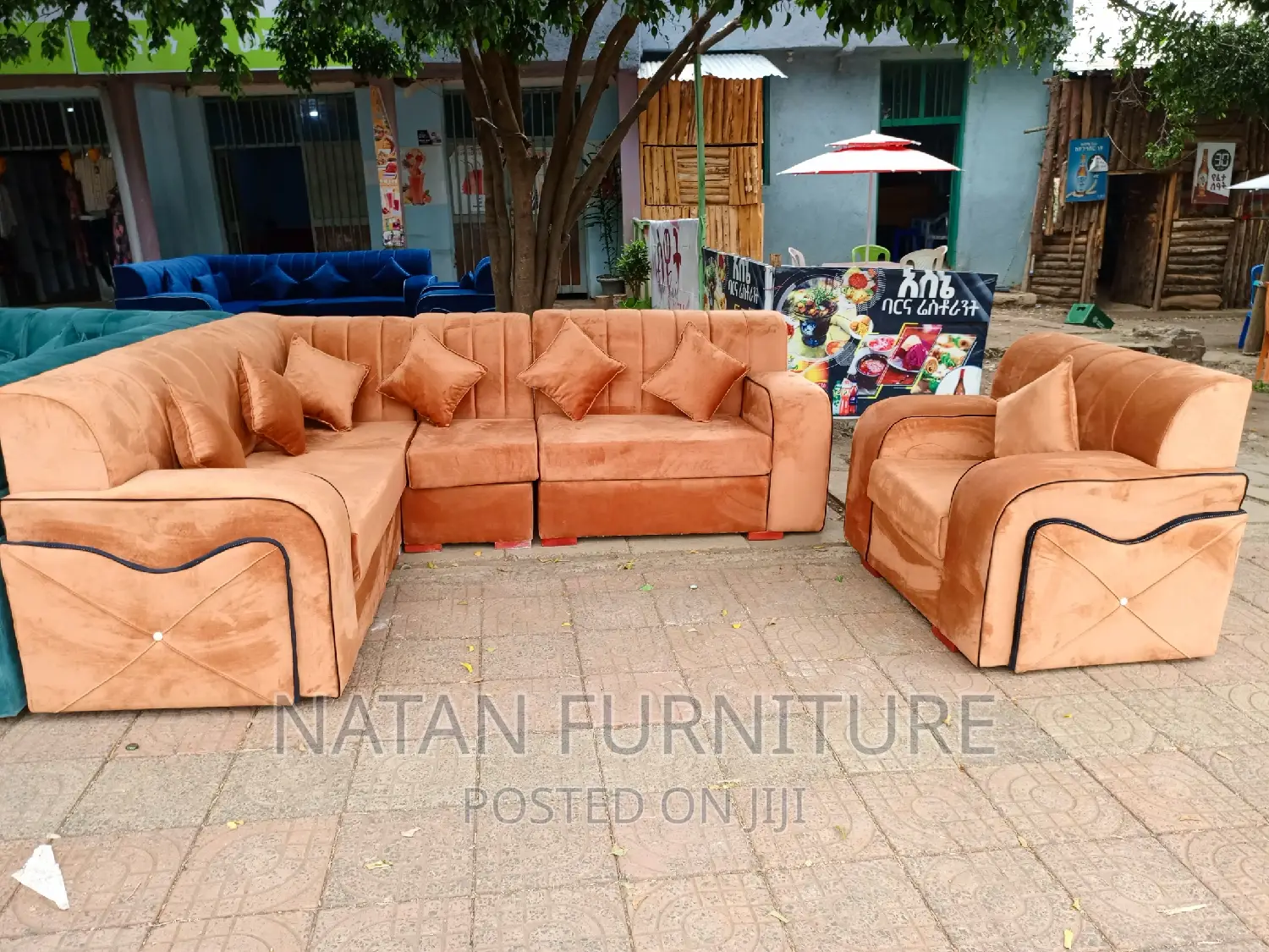 L-Shape Corner Sofa Made of Wooden Material.