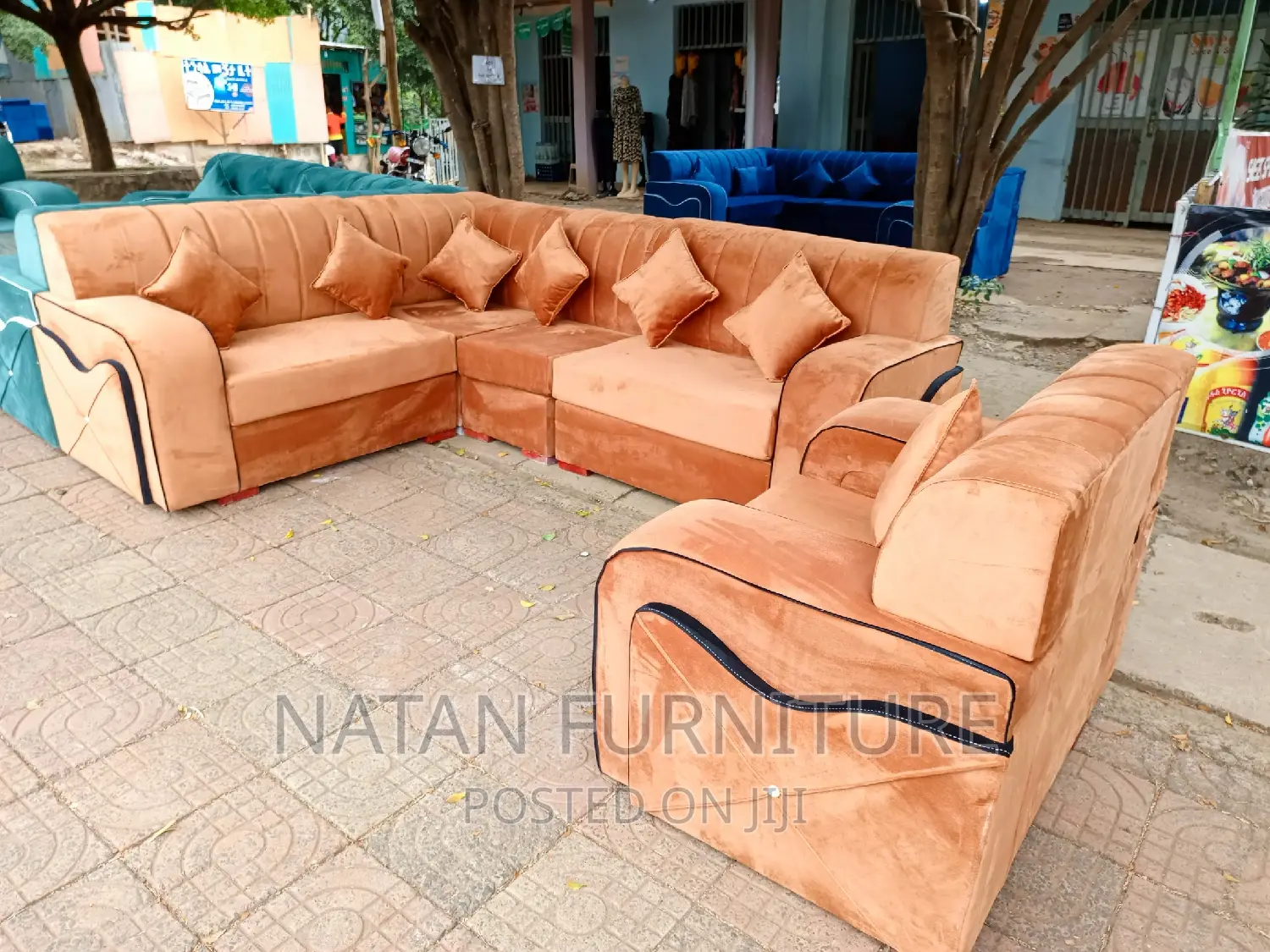 L-Shape Corner Sofa Made of Wooden Material.