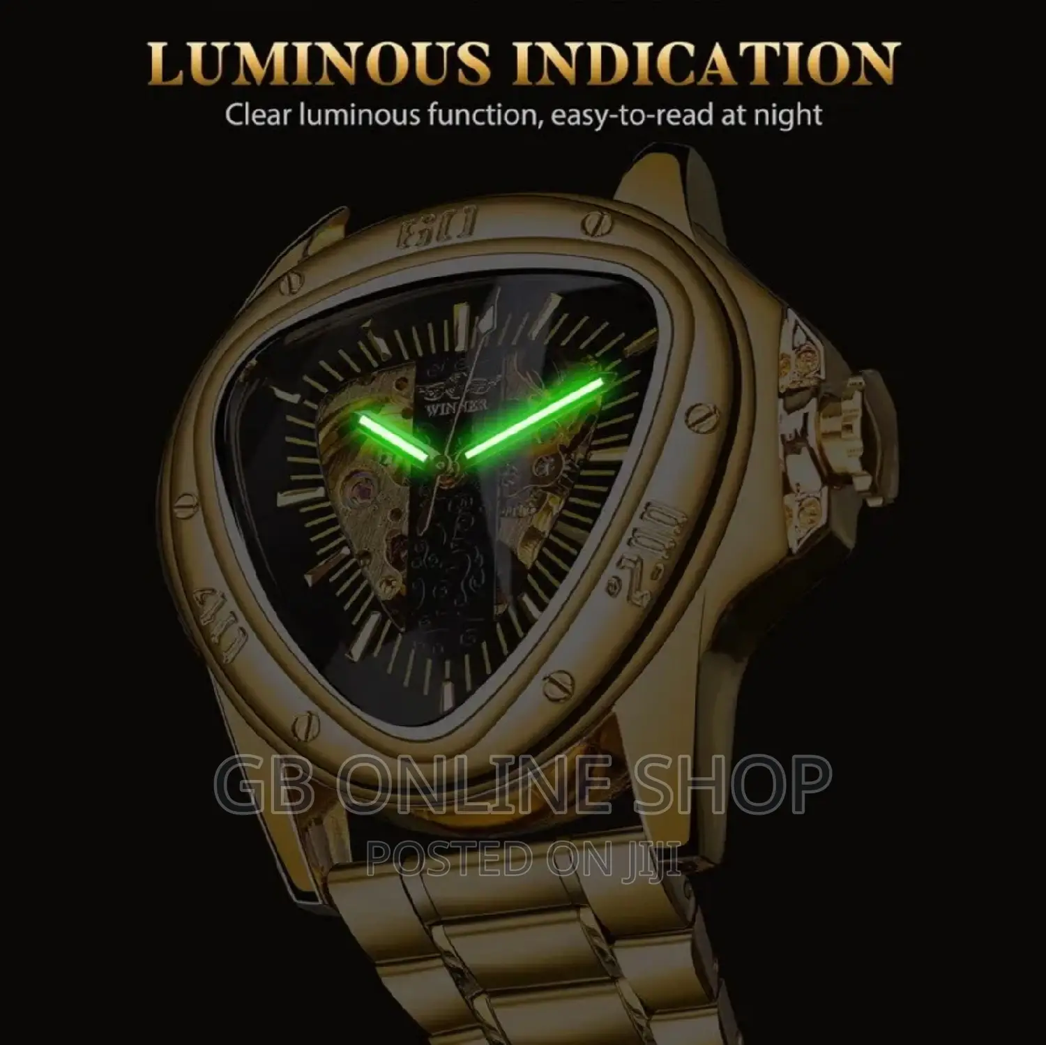 WINNER Mens Triangle Watch Steel Skeleton Automatic Watch