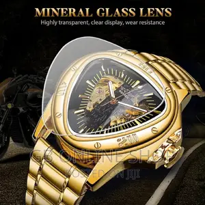 WINNER Mens Triangle Watch Steel Skeleton Automatic Watch