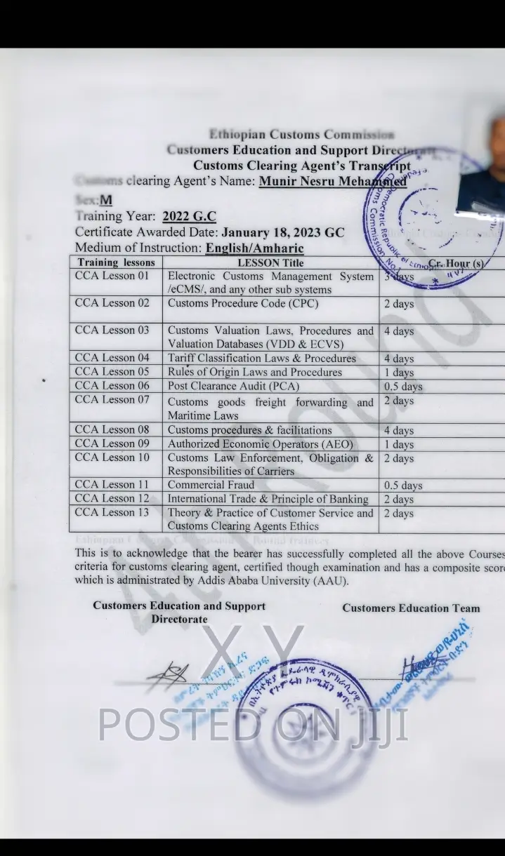 Custom Clearing Agent or Transitor