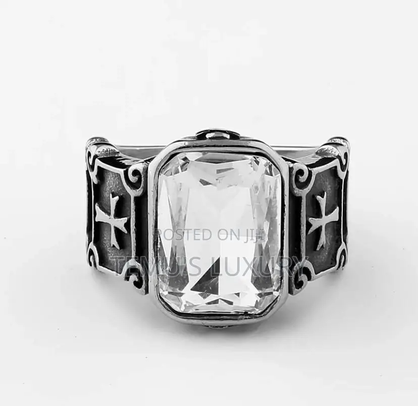 Stainless Steel Cross Ring With Stone