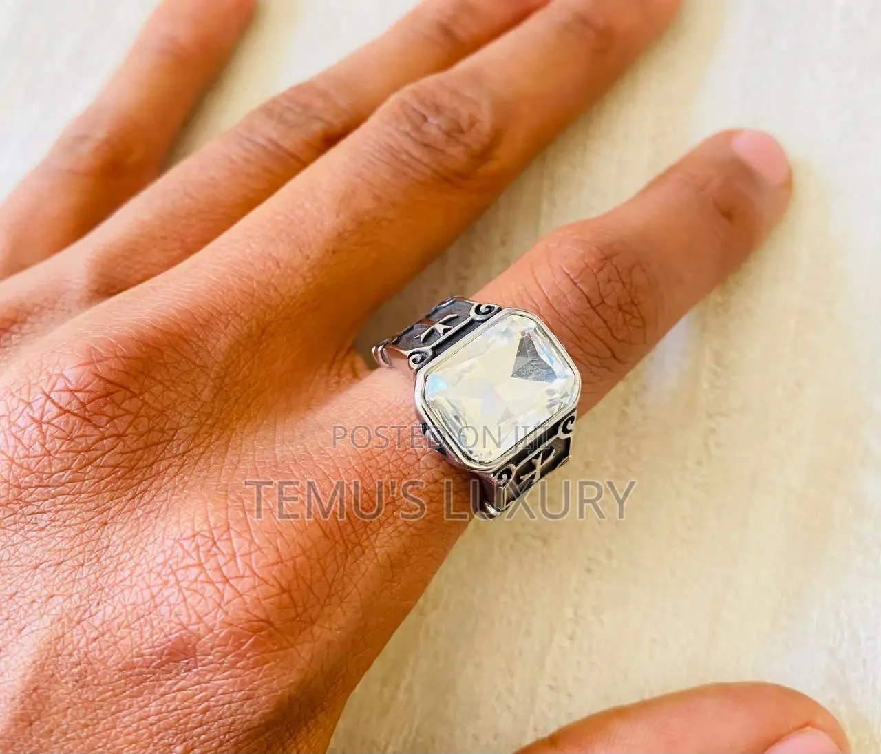 Stainless Steel Cross Ring With Stone