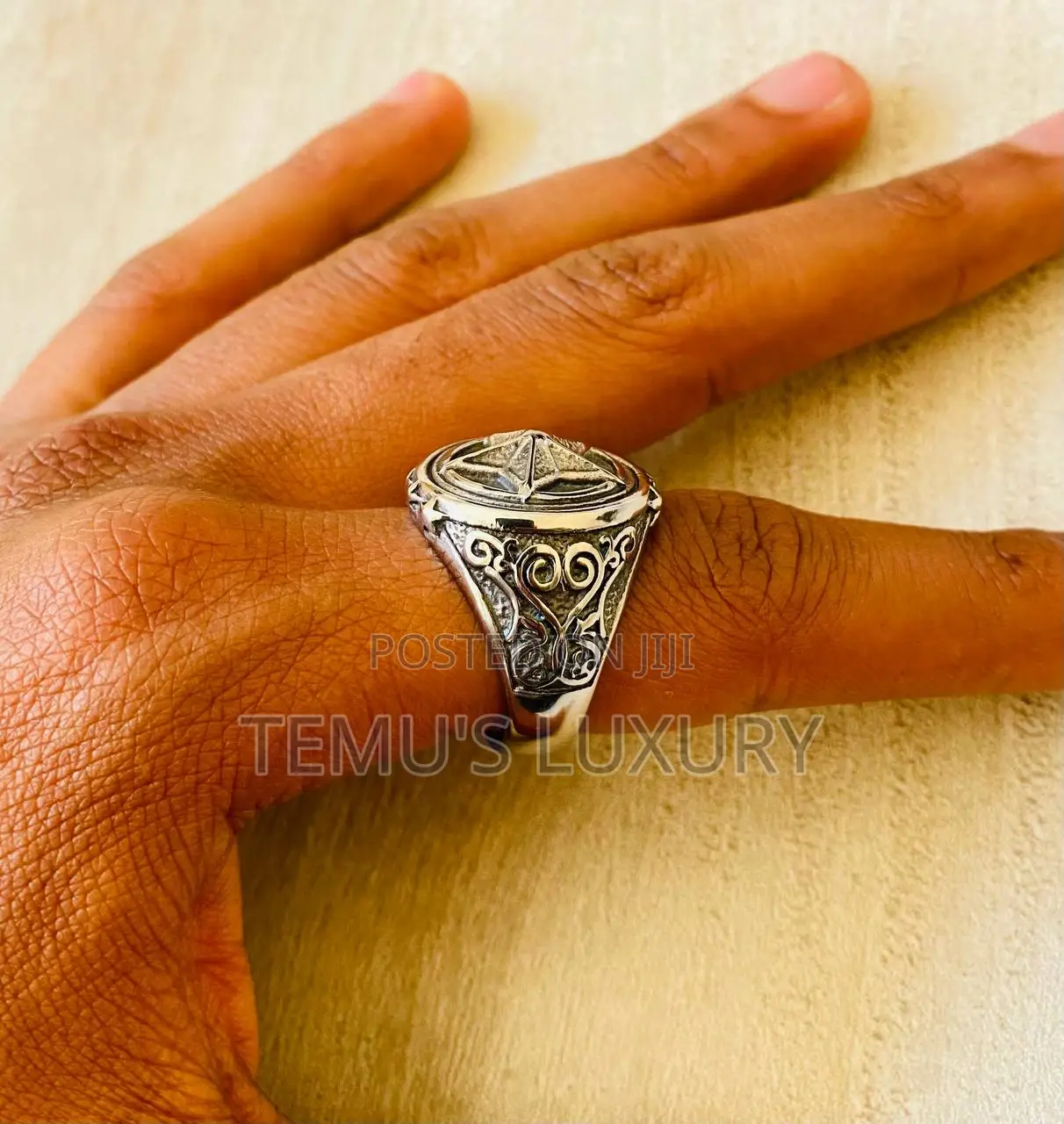 Stainless Steel Men Rings Pentagram Star Carved Punk