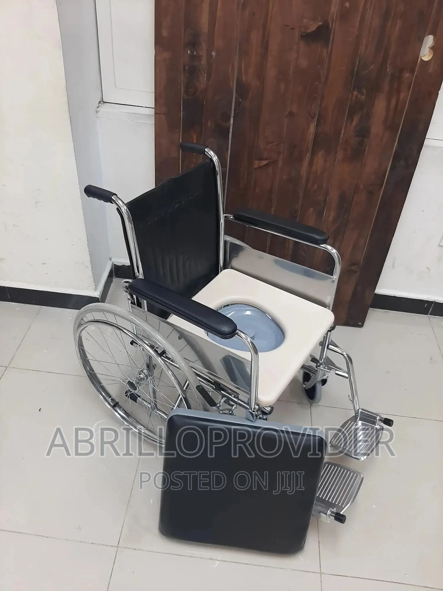 Commode Wheelchair: Chrome Plated Stainless Steel{Wheelchair