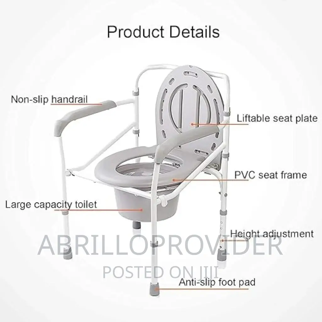 Folding Commode Chair Toilet Seat, With Bucket, Non-Slip Rub