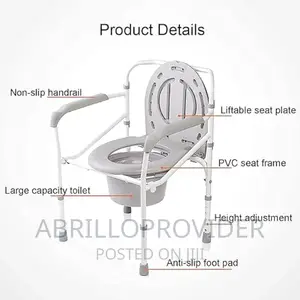 Folding Commode Chair Toilet Seat, With Bucket, Non-Slip Rub