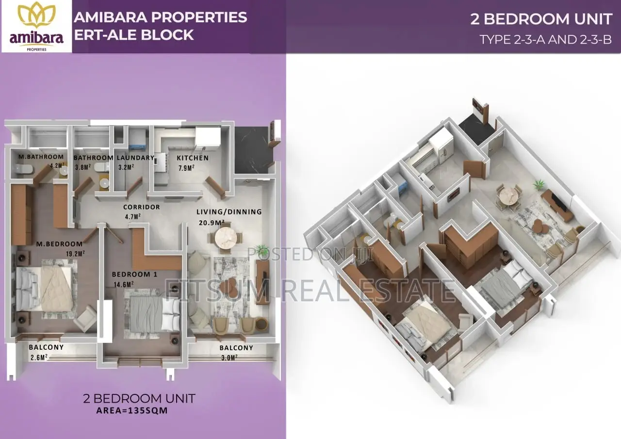 2bdrm Apartment in Central Plaza, Lideta for sale