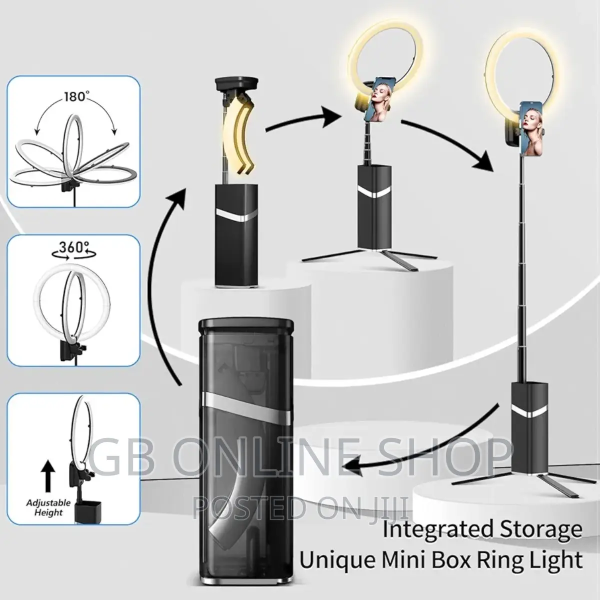 JOCOSA All-in-One Retractable Selfie Ring Light With Stand