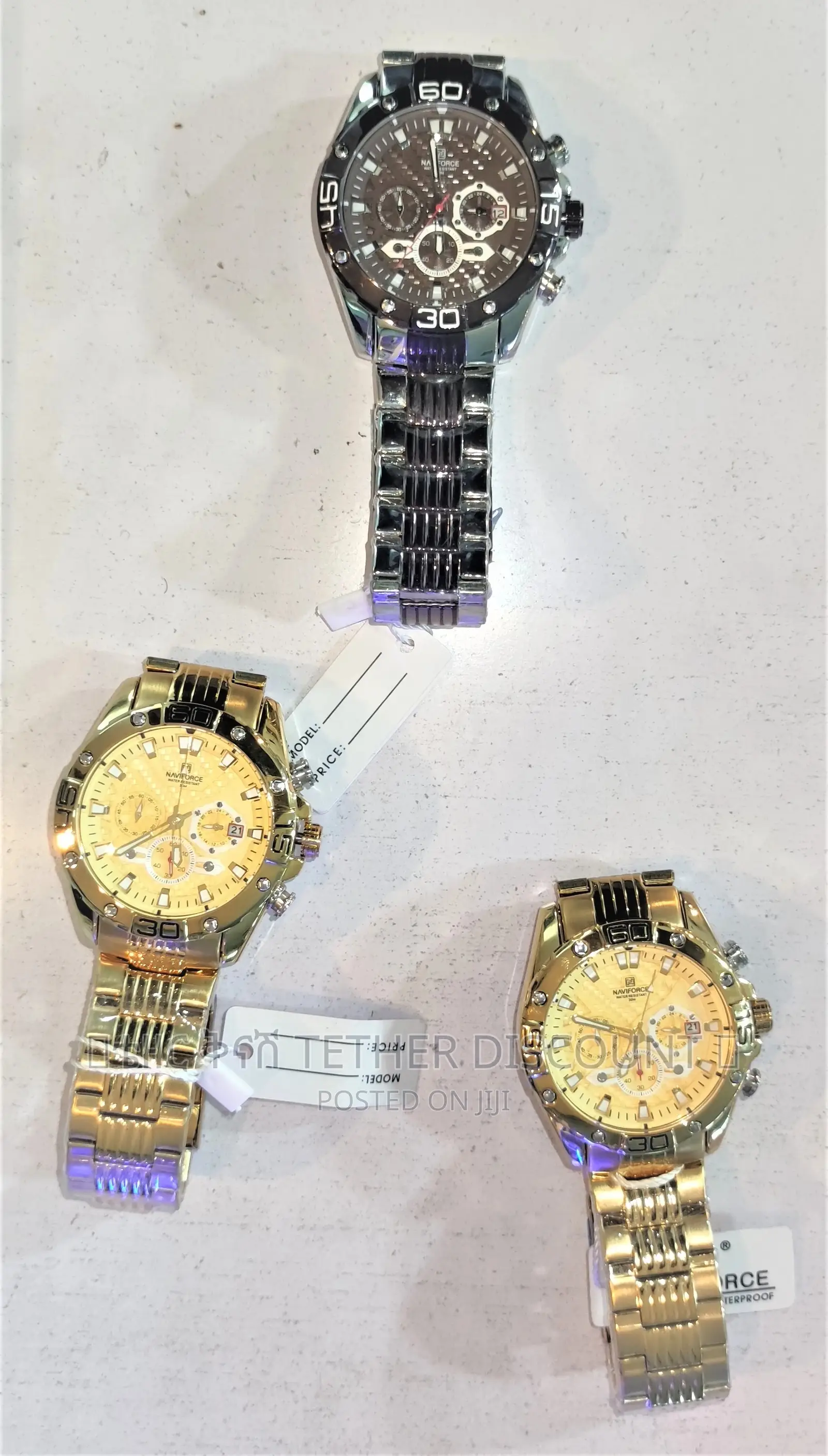 Naviforce Men’S Quartz Watch(ቅናሽ)የወንድ ሰዓት Gold Silver NF8019