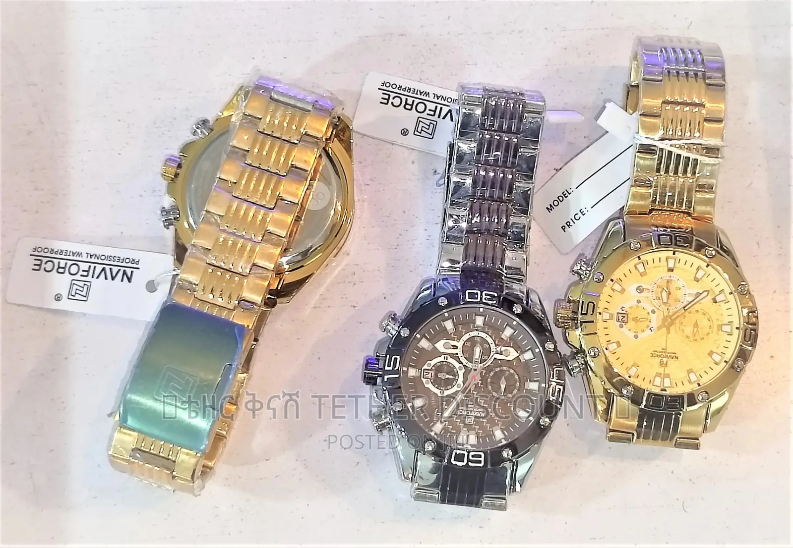 Naviforce Men’S Quartz Watch(ቅናሽ)የወንድ ሰዓት Gold Silver NF8019