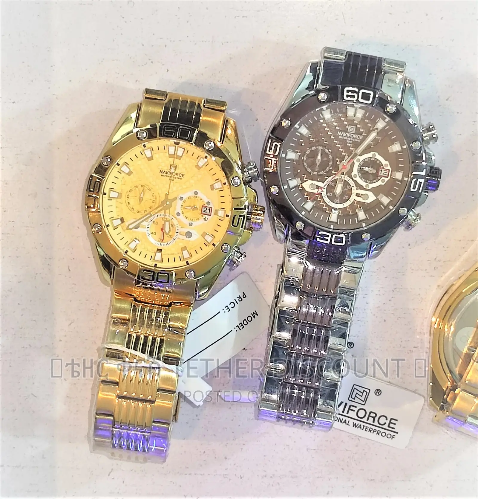 Naviforce Men’S Quartz Watch(ቅናሽ)የወንድ ሰዓት Gold Silver NF8019