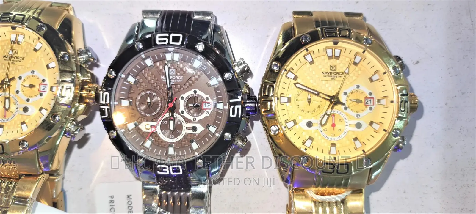 Naviforce Men’S Quartz Watch(ቅናሽ)የወንድ ሰዓት Gold Silver NF8019