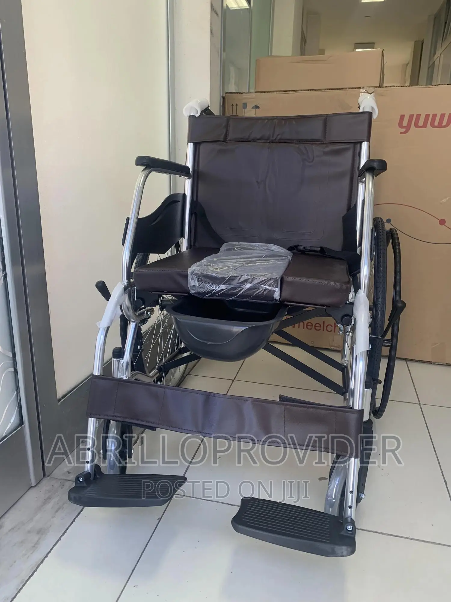 Wheelchair, Chrome Finish,U-Cut Commode Cushioned Wheelchair