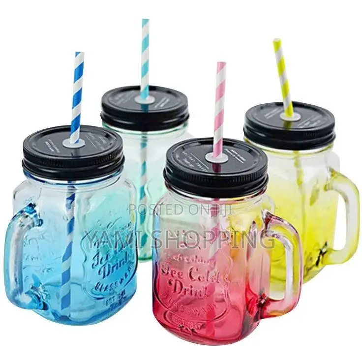 Fashionable Vintage Mason Glass Drinking Jar With Straw