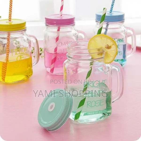 Fashionable Vintage Mason Glass Drinking Jar With Straw