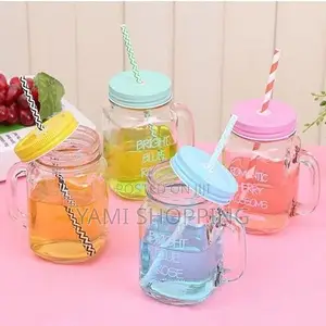 Fashionable Vintage Mason Glass Drinking Jar With Straw