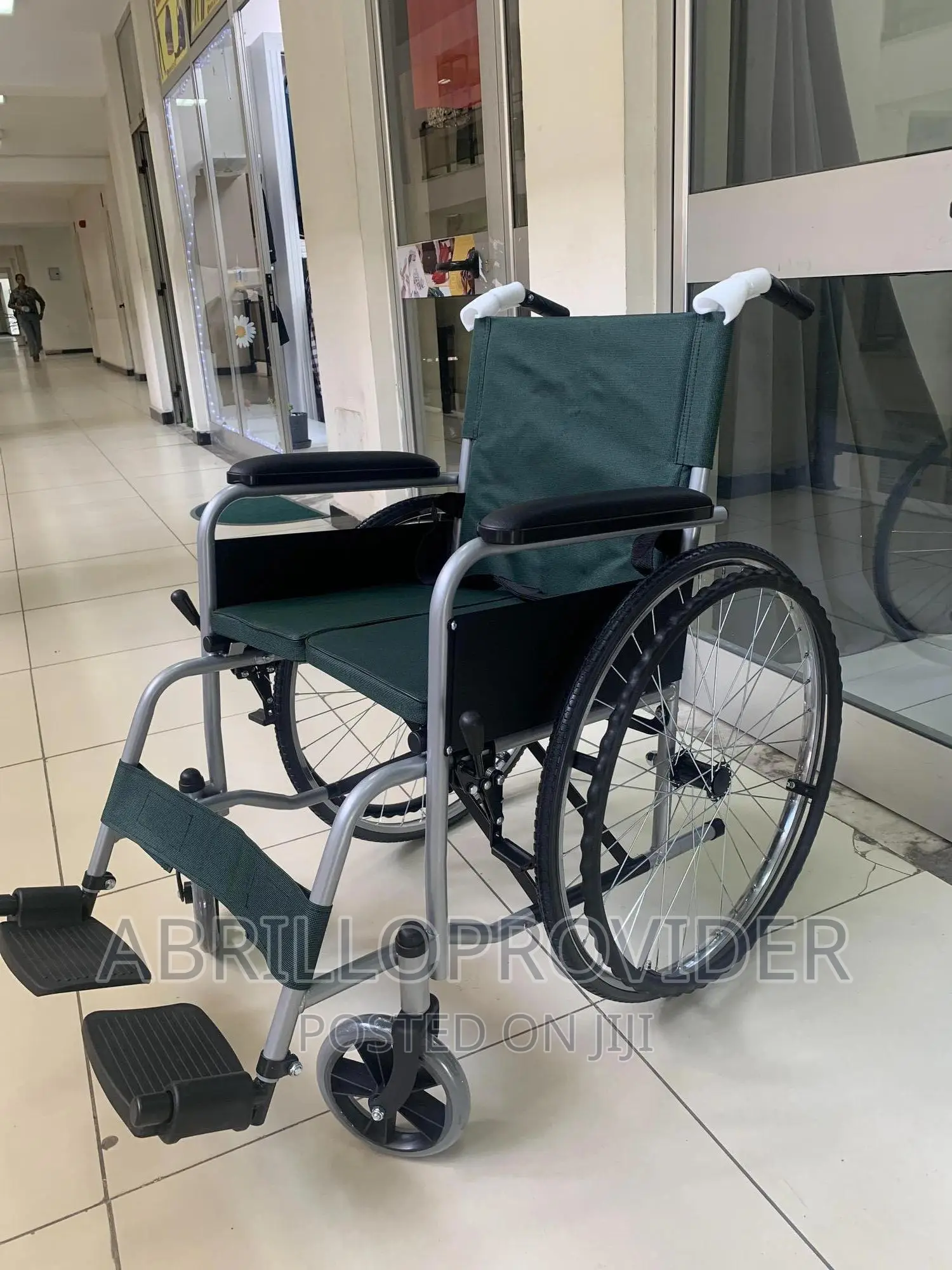 Steel Folding Wheelchair With Handbrakes Manual Wheelchair