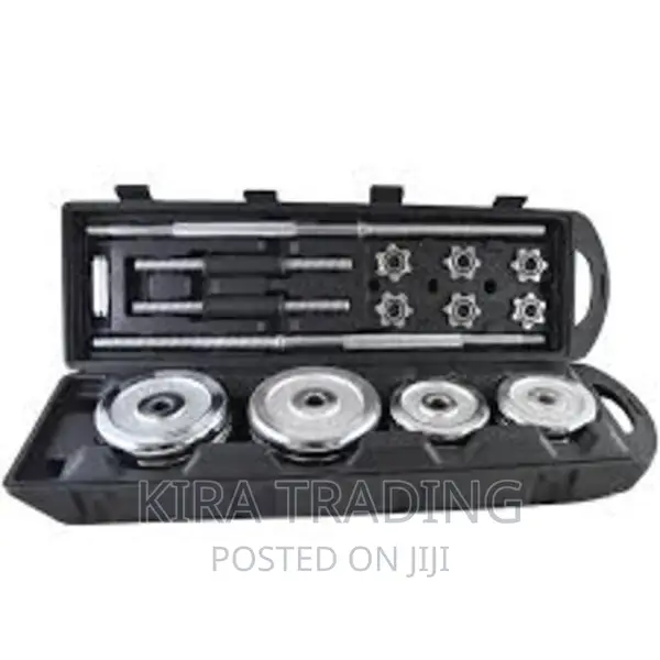 የራሱ መያዣ ያለው 50kg ዳምፔል እና ባርቤል