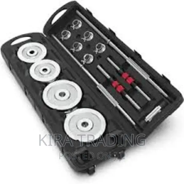 የራሱ መያዣ ያለው 50kg ዳምፔል እና ባርቤል