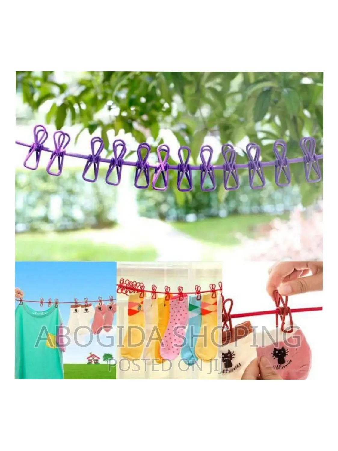 Elastic Laundry Rope With 12 Clothespins