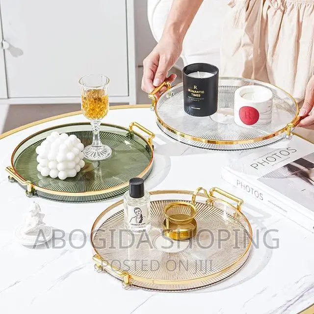 3 Sets Serving Acrylic Tray With Golden Handle