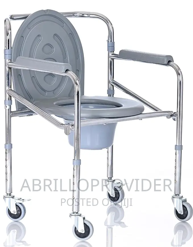 Foldable Height Adjustable Bedside Commode Chair With Wheels