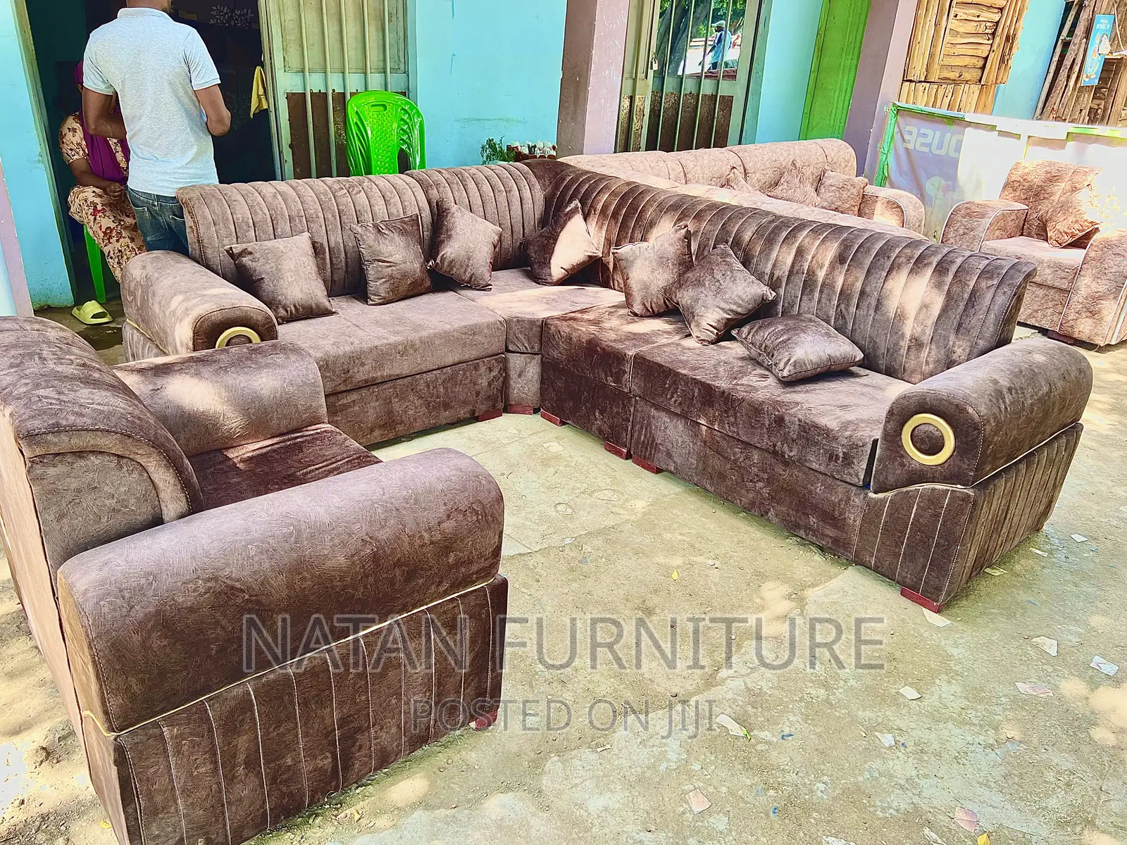 Sofa L Shape or Corner Sofa Made of Wooden Material