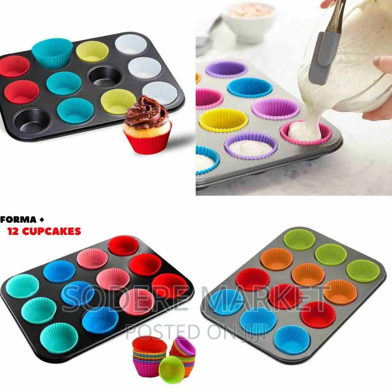 12 Holes Cup + Silicon Baking Molds Muffin Pan