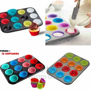 12 Holes Cup + Silicon Baking Molds Muffin Pan