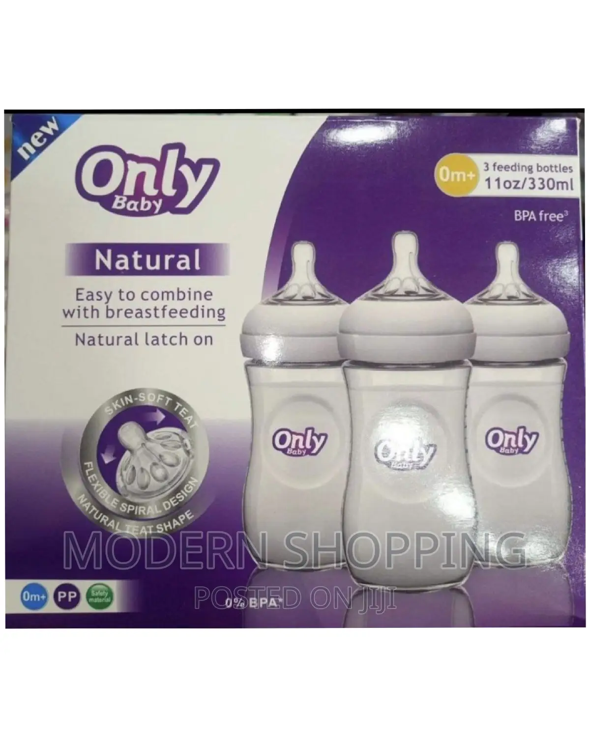 3 Pc Only Baby Feeding Bottles ጫፉ እንደ እናት ጡት የሆነ ጡጦ