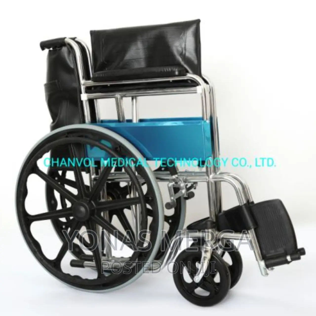 Standard Wheelchair, 46 Cm Seat, Blue Fabric, Foldable Model