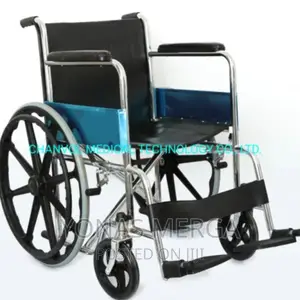 Standard Wheelchair, 46 Cm Seat, Blue Fabric, Foldable Model