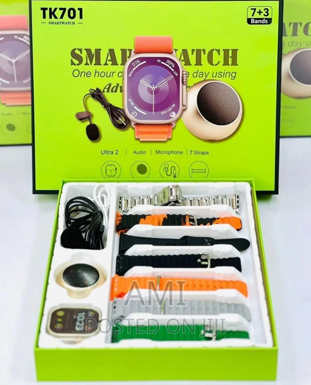 TK701 Smart Watch + Mini Speaker + Microphone + 7 Free Strap