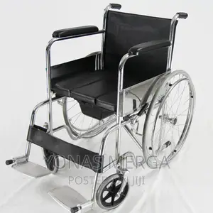 Stainless Steel Black Powder Coated Commode Wheelchair,