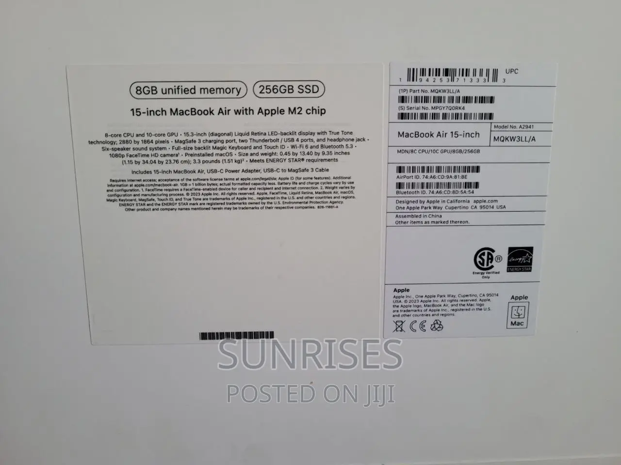 New Laptop Apple MacBook Air 2022 M2 8GB Apple M2 SSD 256GB